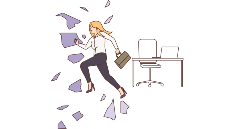 会社から走る女性